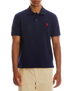 Shop Ami Alexandre Mattiussi Organic Cotton Polo Shirt In Nautic Blue