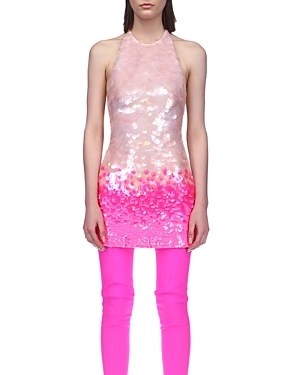 David Koma Gradient Sequined Halter Minidress In Neon Pink