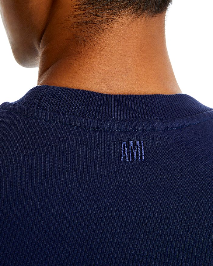 Ami Alexandre Mattiussi Small Adc Organic Cotton Logo Embroidered Crewneck Sweatshirt In Nautic Blue