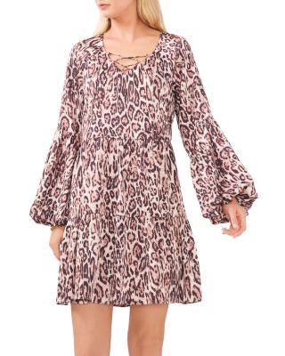 VINCE CAMUTO - Animal Print Raglan Sleeve Babydoll Dress