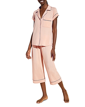 Eberjey Gisele Cropped Two-piece Jersey Pajama Set In Rose / Navy