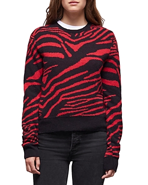 Shop The Kooples Zebra Print Rib Knit Sweater In Red