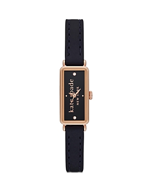 Kate Spade Women's Rose-goldtone Stainless Steel, Cubic Zirconia & Leather Strap Watch In Black