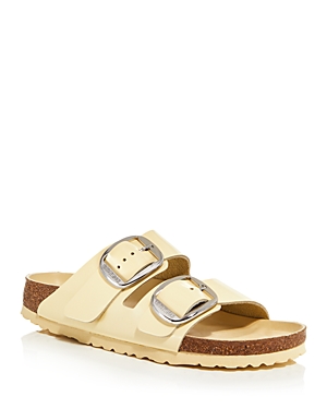 Birkenstock Arizona Big Buckle Slide Sandal In High Shine Butter/silver