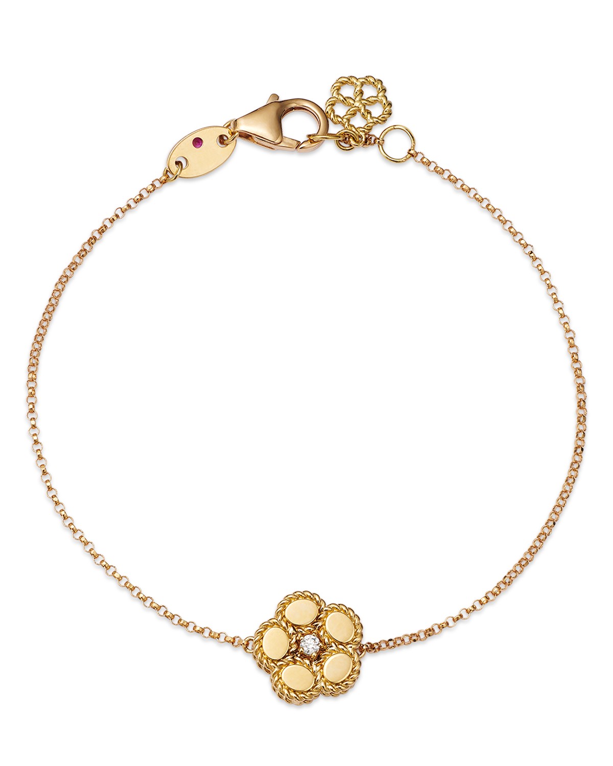 18K Yellow Gold Daisy Diamond Flower Link Bracelet