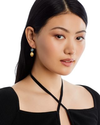 18K Yellow Gold Siviglia Aquamarine &amp; Diamond Textured Bead Drop Earrings