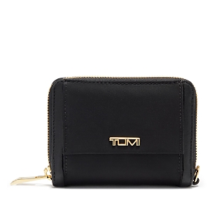 Tumi Tri Fold Zip Around Wallet In Black/gold