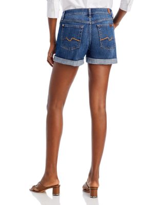 Cotton Blend Mid Rise Rolled Cuff Shorts in Broken Twill