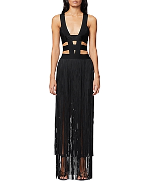 Herve Leger Low Waist Banded Fringe Gown In Black | ModeSens Herve Leger Low Waist Banded Fringe Gown In Black | ModeSens