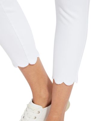 Denim Scalloped Ankle Leggings in White