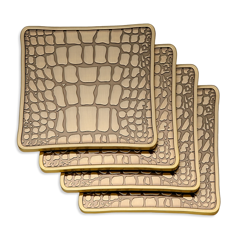 L'objet Crocodile Antiqued Brass Coasters, Set Of 4 In Brass