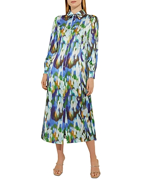 Shop Misook Long Sleeve Midi Dress In Satin Sky/multi