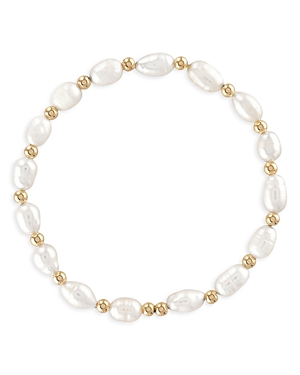 Alexa Leigh Estelle Cultured Freshwater Pearl Beaded Stretch Bracelet In 14k Gold Filled In White/gold