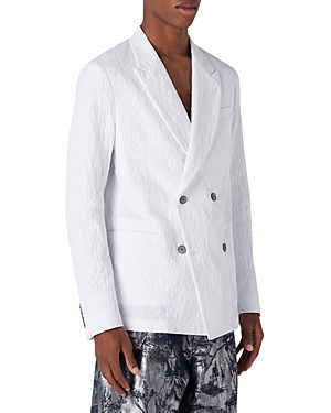 Armani Collezioni Cotton Blend Crinkle Textured Regular Fit Double Breasted Blazer In Solid Whit