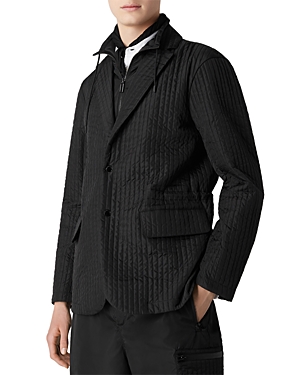 Armani Collezioni Channel Quilted Regular Fit Blazer With Bib In Solid Blac