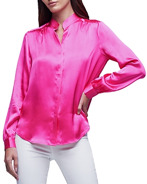 L Agence Bianca Band Collar Blouse In Pink Glow