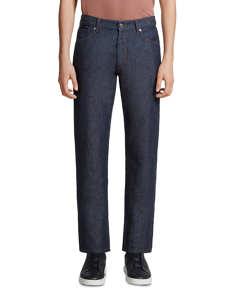 Zegna Slim Fit Cotton & Linen Jeans in Dark Blue