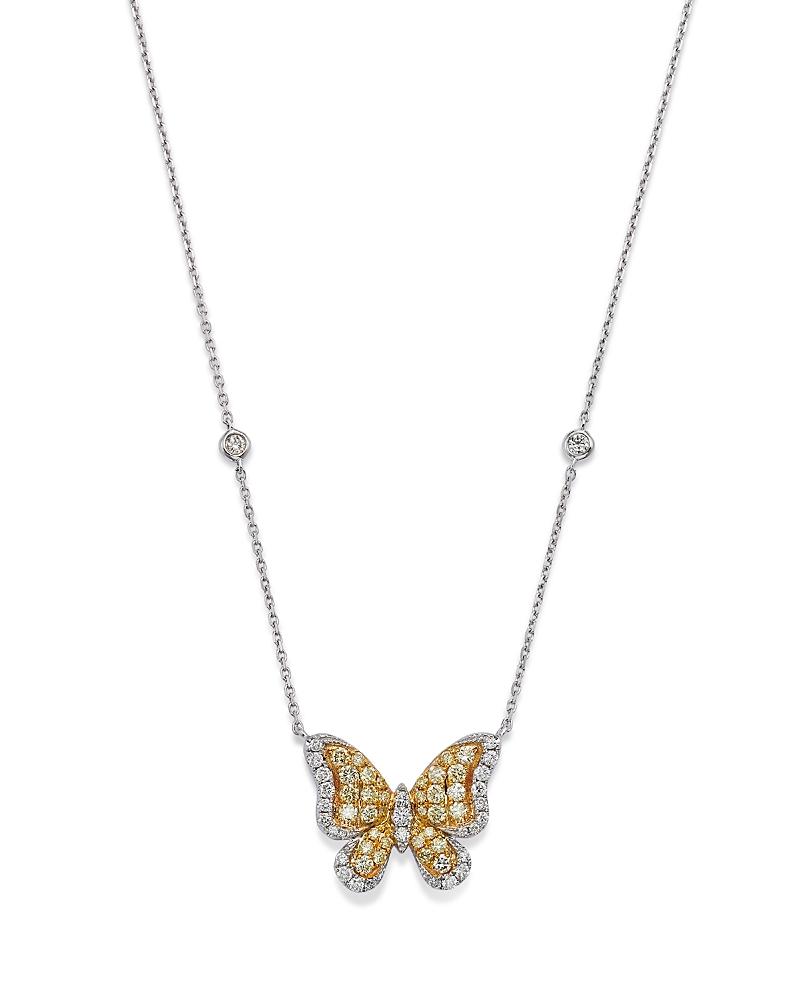 Bloomingdale's Fine Collection White & Yellow Diamond Butterfly Necklace in 14K Yellow & White Gold, 18