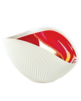 Global Views - Pleated Glass Bowl in Deep Red/White, Medium