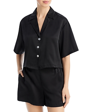 Shop Lunya Washable Silk Button Up Short Pajama Set In Immersed Black