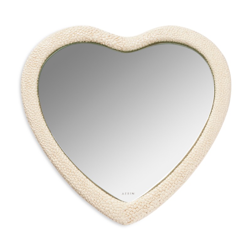 Aerin Faux Shagreen Heart Hand Mirror in Cream