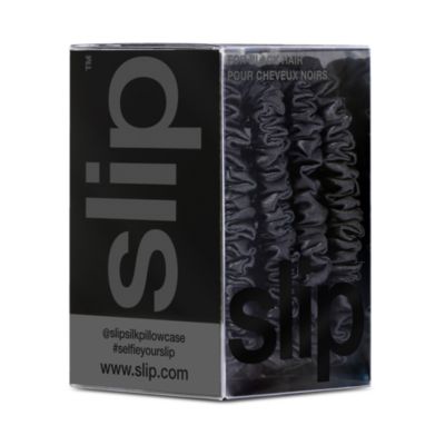 Pure Silk Back to Basics Skinny Scrunchies in Black, Set of 4