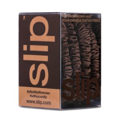 Pure Silk Back to Basics Skinny Scrunchies in Dark Brown, Set of 4