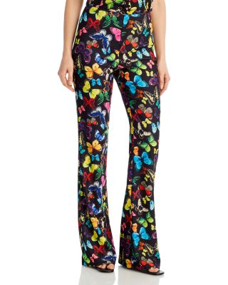 Plus Striped And Floral Print Flare Leg Pants