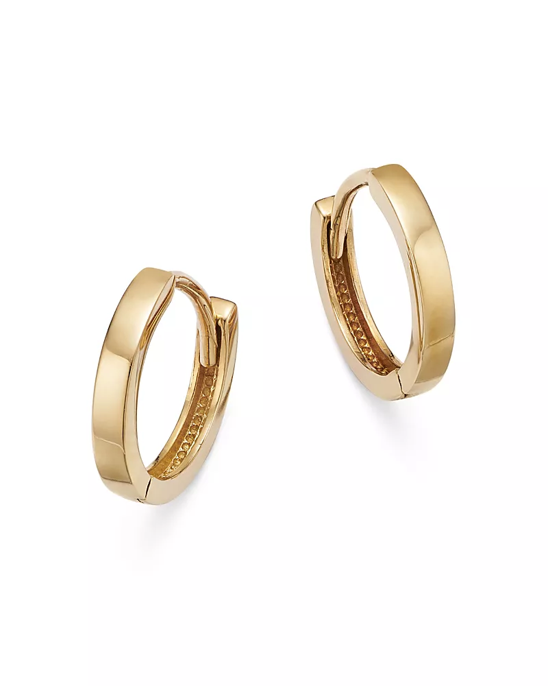 Moon & Meadow 14K Yellow Gold Extra Small Polished Flat Huggie Hoop Earrings