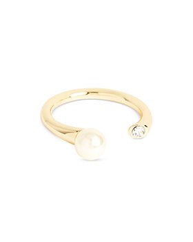 Shashi - Mona Pavé & Cultured Freshwater Pearl Cuff Ring in 14K Gold Plated