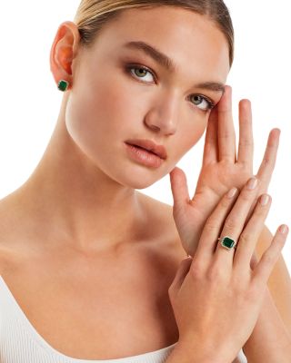 Emerald and Diamond Stud Earrings in 14K Yellow Gold 