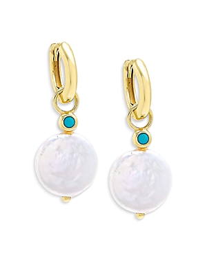 By Adina Eden Cubic Zirconia Bezel & Cultured Freshwater Pearl Drop Huggie Earrings In White/gold