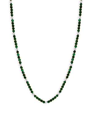 Bloomingdale's Malachite & Diamond Tennis Necklace In 14k Yellow And White Gold, 16 - 100% Exclusive In Green/white