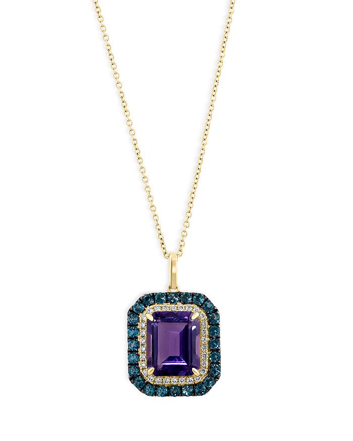 Bloomingdale's - Amethyst, London Blue Topaz & Diamond Pendant Necklace in 14K Yellow Gold, 16-18" - 100% Exclusive