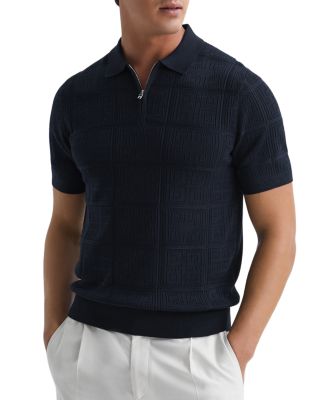 REISS - Mosaic Short Sleeve Half Zip Polo Shirt