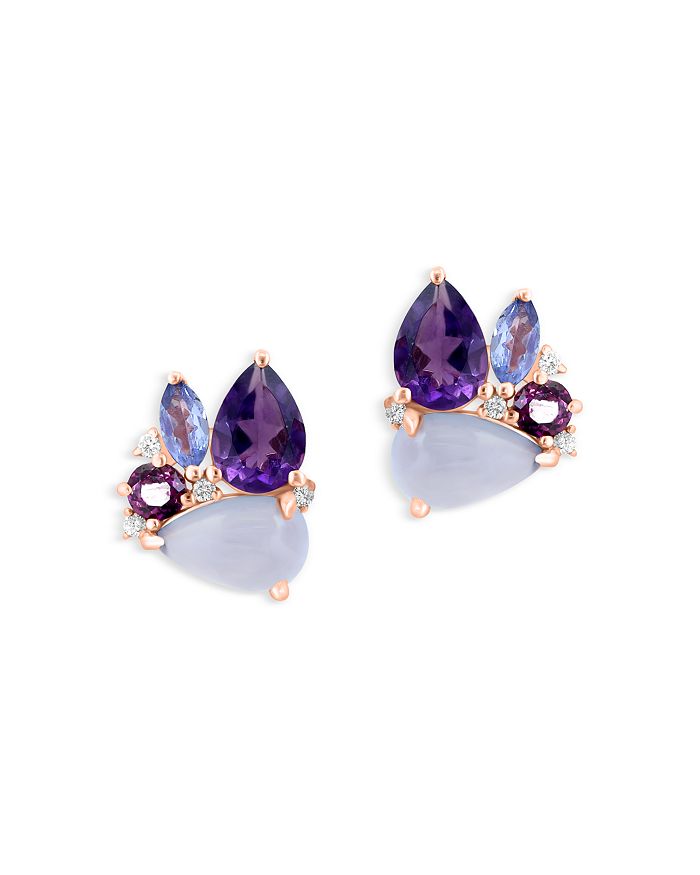 Bloomingdale's - Chalcedony Quartz, Amethyst, Tanzanite, Rhodolite & Diamond Accent Cluster Stud Earrings in 14K Rose Gold - 100% Exclusive