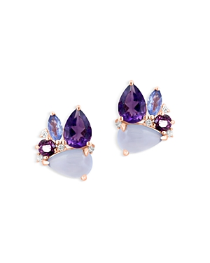 Bloomingdale's Chalcedony Quartz, Amethyst, Tanzanite, Rhodolite & Diamond Accent Cluster Stud Earrings In 14k Rose In Purple/rose Gold