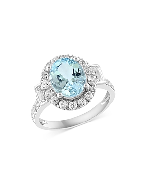 Bloomingdale's Aquamarine And Diamond Oval Halo Ring In 14k White Gold - 100% Exclusive In Blue/white
