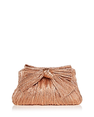 Loeffler Randall Rayne Bow-embellished Plissé-organza Clutch In Dune/gold