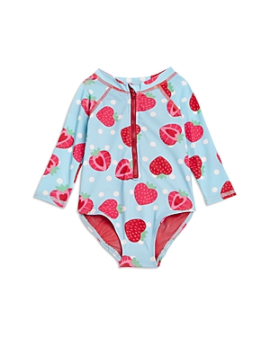 Sovereign Code Girls' Summer Rashguard Bodysuit - Baby In Strawberries/dusty Blue