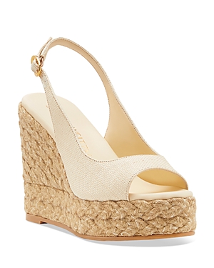 Stuart Weitzman Island Peep-toe Wedge Espadrilles In Washed/natural