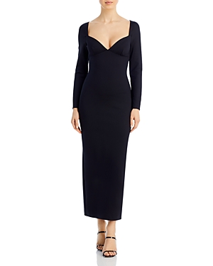 Rosetta Getty Long-sleeve Sweetheart Tea-length Dress In Black