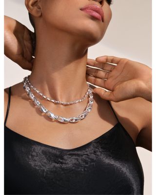 Sterling Silver Reflect Graduated Link Collar Necklace, 17.72"