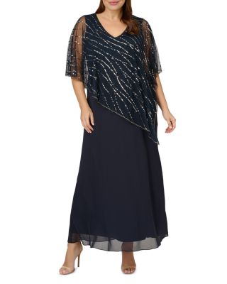 Adrianna Papell Plus Sequin Cape Overlay Gown In Midnight ModeSens