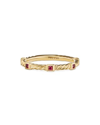 David Yurman 18K Yellow Gold Cable Sapphire Stack Band Ring