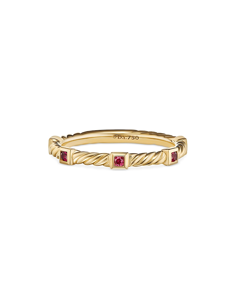 David Yurman 18K Yellow Gold Cable Sapphire Stack Band Ring