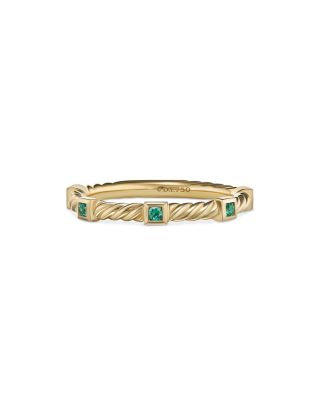 David Yurman 18K Yellow Gold Cable Sapphire Stack Band Ring