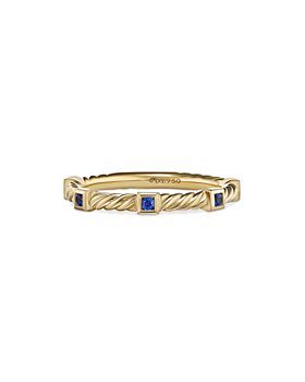 David Yurman - 18K Yellow Gold Cable Sapphire Stack Band Ring