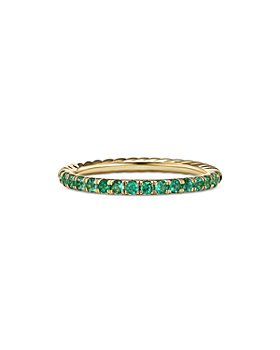 David Yurman - 18K Yellow Gold Cable Pavé Emerald Stack Band Ring