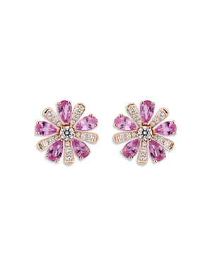 Hueb 18K Rose Gold Botanica Pink Sapphire & Diamond Floral Stud Earrings